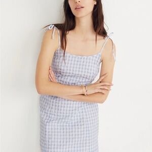 Madewell Blue White Gingham Check Dress Women’s Size 12 Tie Bow Straps